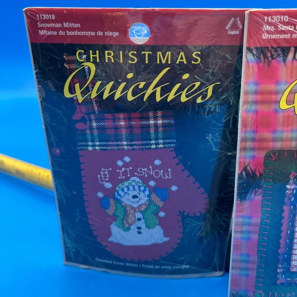 Leisure Arts Christmas Quickies Cross Stitch Kits Snowman Mitten Mrs Santa 2pk